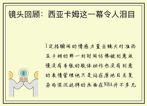 镜头回顾：西亚卡姆这一幕令人泪目